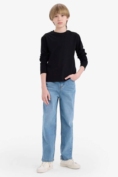 DeFacto Crew Neck Basic Plain Black Men's Long Sleeve T-Shirt K1686A6/Bk81