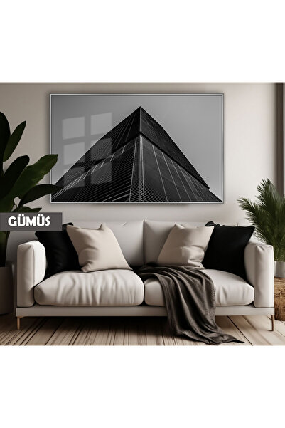 Harikabirev HARİKABİREV | MODEL SKYSCRAPER DE CULOARE ALB&NEGRU | TABLO DE STICLA TEMPLATA CU CADRU ORIZONTAL