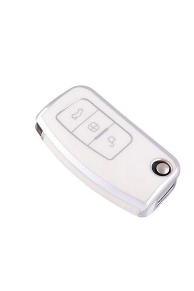 OEM Key Case for Ford Cars, TPU Material, Beige with Silver Edges