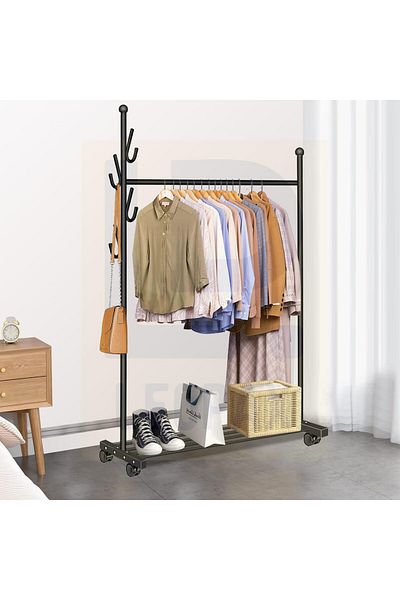 Türkiye Clothes Rack with Wheels, Portable Clothing Rack with Lower Storage & 4 Hooks, Heavy Duty Garment Ra