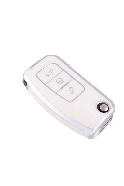 OEM Key Case for Ford Cars, TPU Material, Beige with Silver Edges