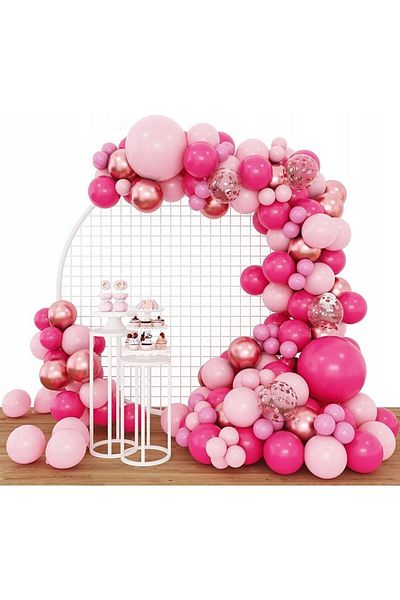 OEMN Set of 126 Latex Party Balloons, Elegant Party Decoration Pink Pink-Pale Gold