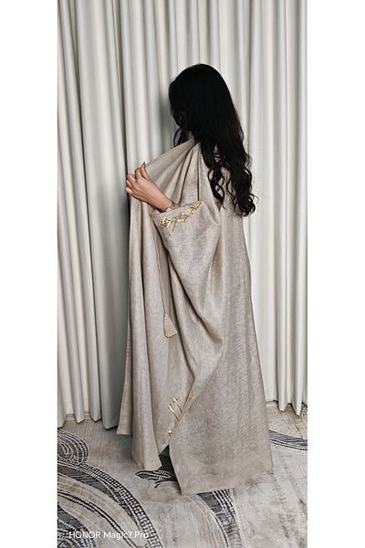 Elegance and beauty Abaya Bisht with elegant Indian linen embroidery