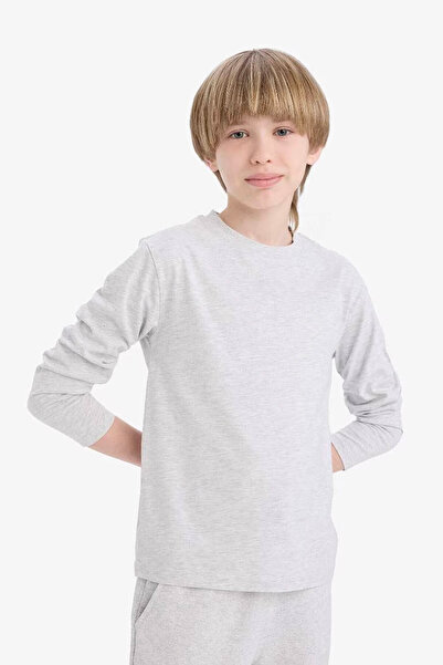 DeFacto Crew Neck Basic Plain Gray Boy's Long Sleeve T-Shirt K1686A6/Gr400