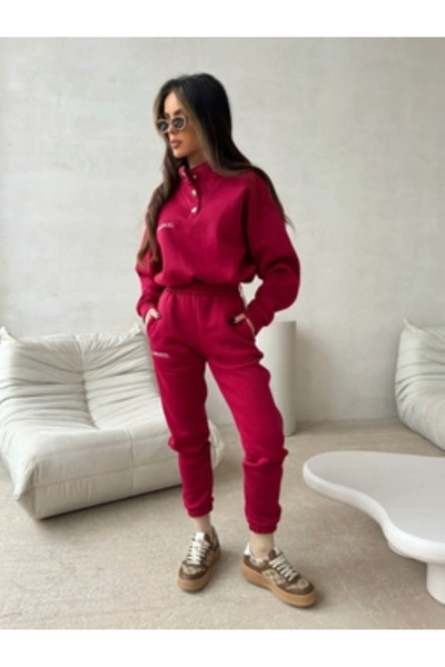 aynewmoda Long sleeve button lapel sweatshirt and simple letter Printed casual long pants for women