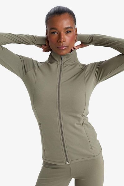 DeFacto Defactofit Fitted Body Fitting Ultra Soft Stand Collar Double Pocket Finger Detail Zipper Sports Cardigan B