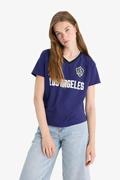 DeFacto MLS Regular Fit T-Shirt mit V-Ausschnitt und bedrucktem Jersey-Stoff, kurzärmelig, F8634AX25HS