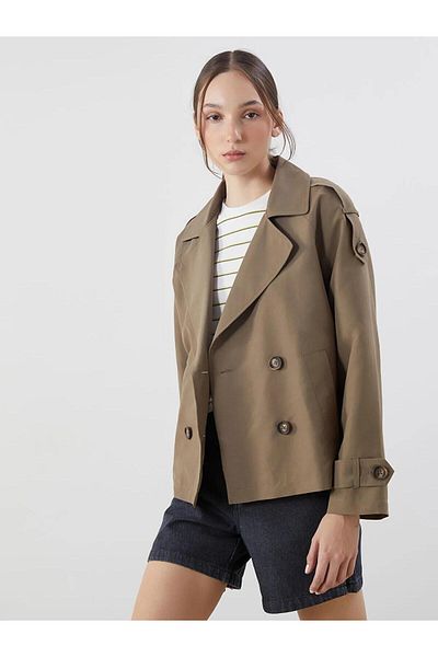 LC Waikiki Trench oversize pentru femei LCW cu guler dublu (W5)