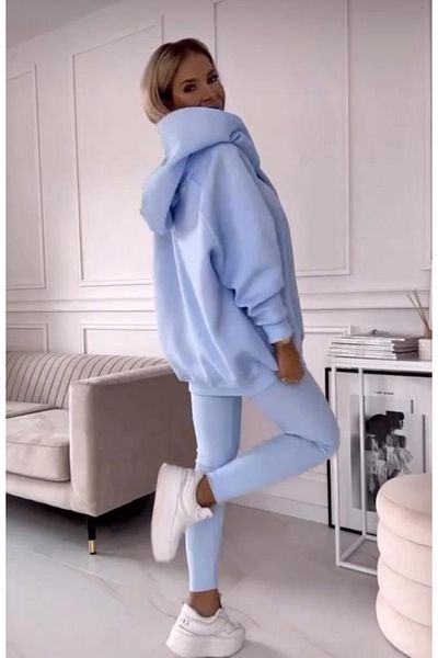 aynewmoda Women's Tracksuit with Long Sleeves, Button-Down Collar, Hood and Comfortable Long Trousers