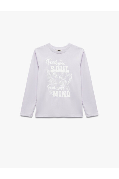 Koton Μακρυμάνικο μπλουζάκι για κορίτσια με στάμπα λιλά 6Wkg10160Ak