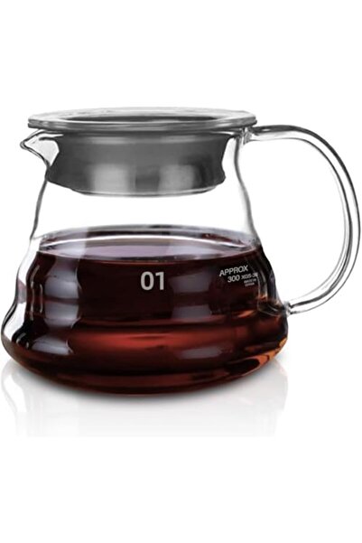 LUXURY 300ml Glass Coffee Server, Heat Resistant V60 Drip Pot with Lid, Clear Design