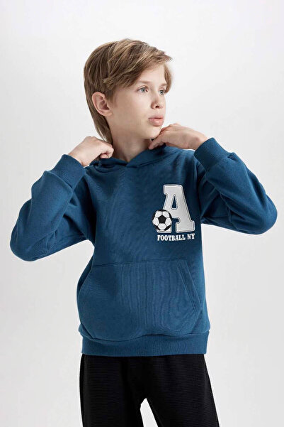 DeFacto Kangaroo Pocket Sweatshirt Jogger Sweatpants Indigo Boy's Bottom-Top Set D2036A8/In263