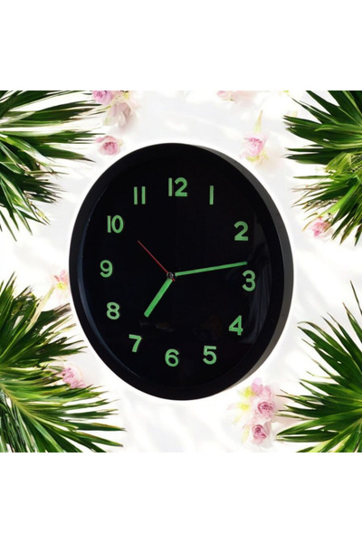 Bahat Phosphorescent Black Wall Clock with Gold Color Necklace and Cloth Bag Gift