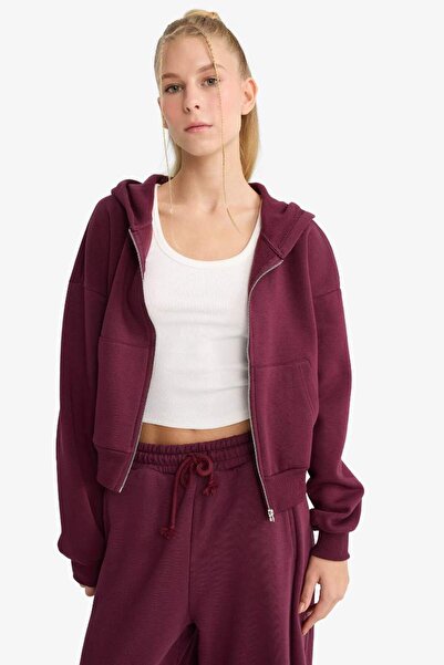 DeFacto Coool Cropped Fit Kapüşonlu Kalın Fermuarlı Sweatshirt Z7069AZ25WN