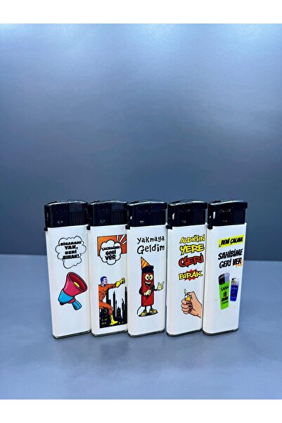 doğan hediyelik Karikatür Temalı 5 Farklı Renk ve Yazılı Doldurulabilir Gazlı 5 Adet Çakmak - Koleksiyon