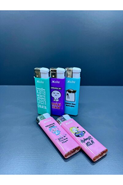 doğan hediyelik Karikatür Temalı 5 Farklı Renk ve Yazılı Doldurulabilir Gazlı 5 Adet Çakmak - Koleksiyon