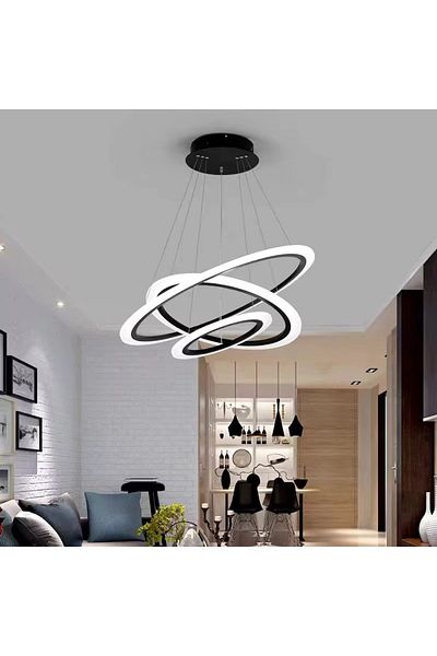 Nerfa Modern Tri-Color LED Chandelier - Contemporary Ring Design with Elegant Black Frame
