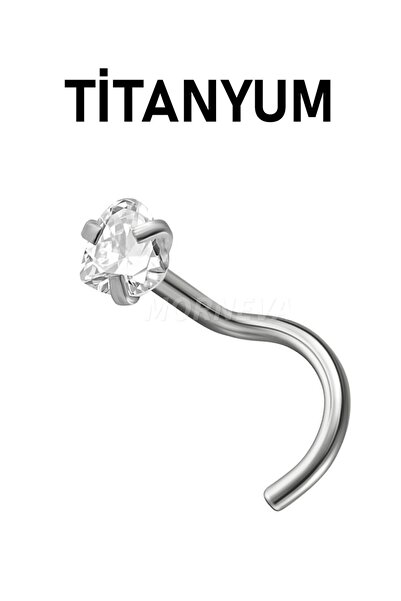 MORNEVA Titanyum | Kristal Kalp Taşlı Minimal Spiral Kancalı Burun Piercingi Hızma (1Adet)