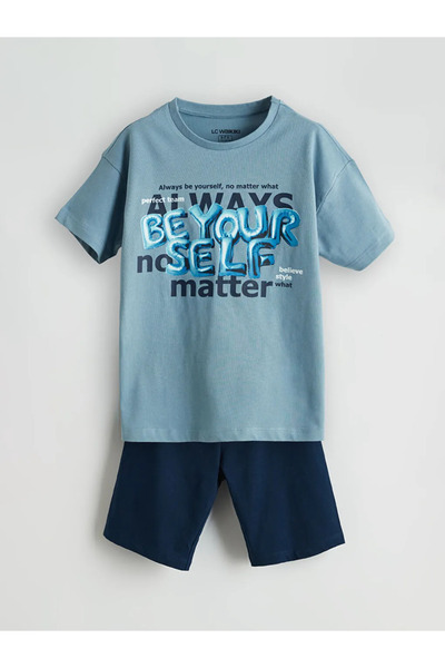 LC Waikiki طقم بيجامة LCW KidsBlue Crew Neck للأولاد مع شورت