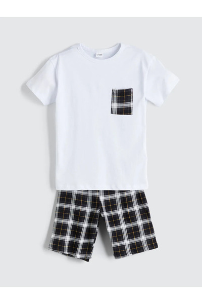 LC Waikiki Lcw kidswhite crew neck boys' shorts pajama set