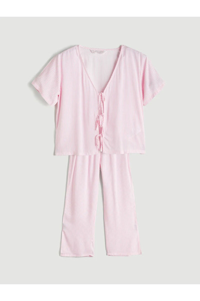 LC Waikiki Lcw dreampink v-neck striped women's pajama set