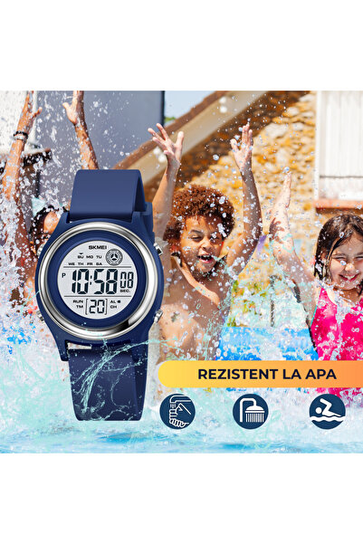 AZ PRODUCTS Ceas Digital Copii Albastru Inchis, Rezistent la Apa, Cu Functii de Cronometru, Alarma si Calendar