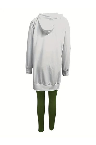 aynewmoda Casual 2 Piece Set, Letter Printed Kangaroo Pocket Hooded Sweatshirt and Slim Fit Leggings, Women's Clothing