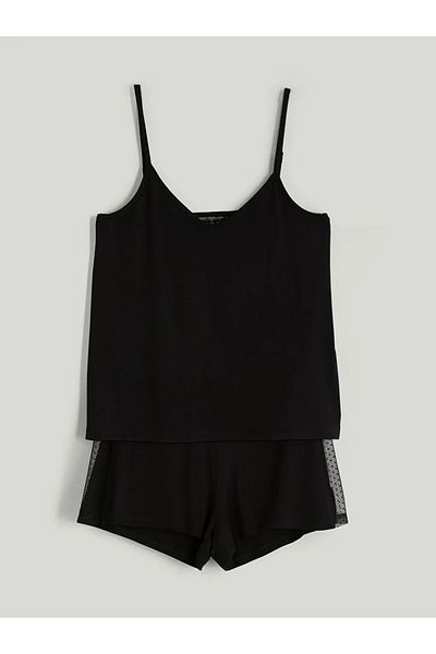LC Waikiki Lcw Dreamsblack V-Neck Women's Shorts Pajamas Set