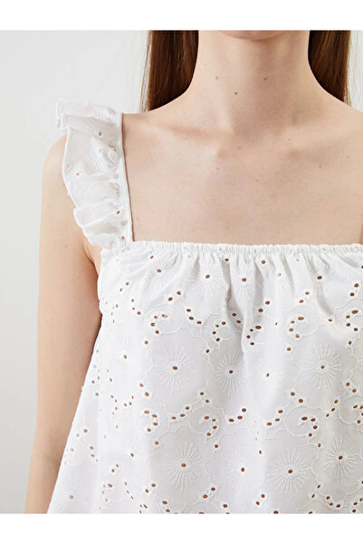 LC Waikiki LCW DREAM Set de pijamale pentru femei cu guler pătrat alb și dantelă