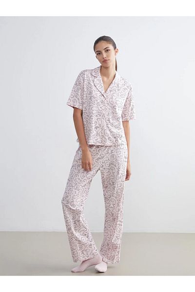 LC Waikiki Lcw Dreampink Shirt Collar Printed Women's Pajamas Set