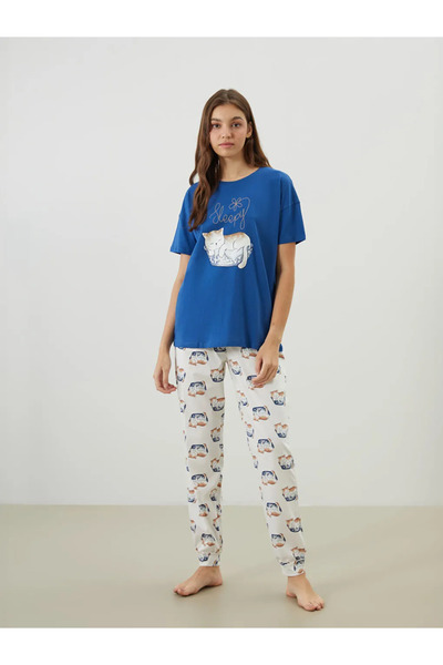 LC Waikiki Lcw Dreamekru Crew Neck Printed Women's Pajama Set