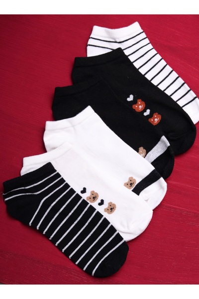 Vast 6 чифта дамски къси чорапи с двуцветен мечешки мотив