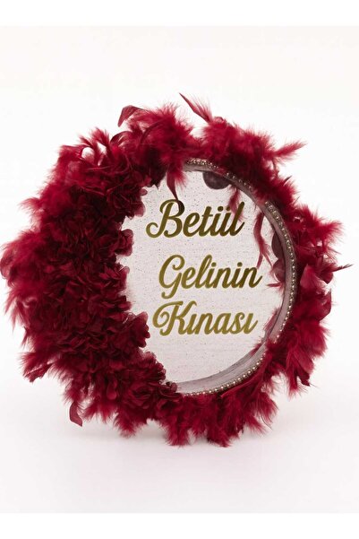 Evsay İsme Özel Kına Gelin Tefi Deri Tef Vurmalı Çalgı Def Kına Defi Otrişli Şeffaf Pvcli Pleksi İsimli