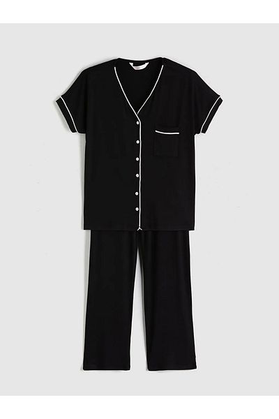 LC Waikiki Lcw Dreamsblack V-Neck Women's Pajamas Suit
