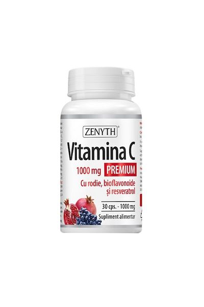 Zenyth Pharmaceuticals Vitamina C Premium cu rodie, bioflavonoide si resveratrol 1000 mg, x 30 capsule