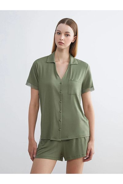 LC Waikiki Lcw dreamgreen shirt collar women's pajama set with shorts