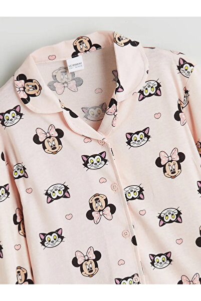 LC Waikiki LCW KidsPembe Gömlek Yaka Minnie Mouse Baskılı Kız Çocuk Pijama Takımı