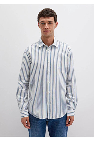 Mavi Çizgili Beyaz Erkek Gömlek M0211705-90928