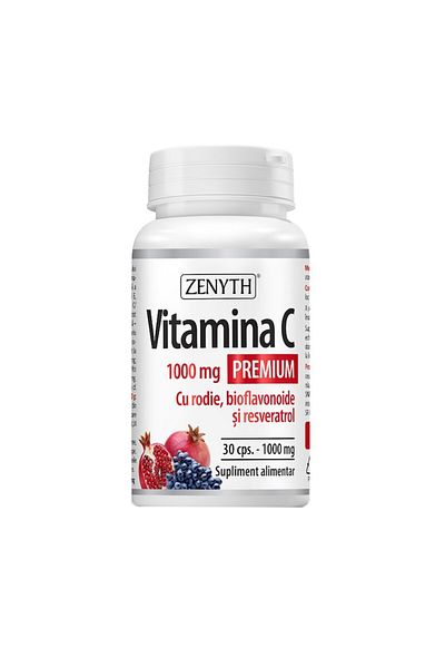 Zenyth Pharmaceuticals Vitamina C Premium cu rodie, bioflavonoide si resveratrol 1000 mg, x 30 capsule