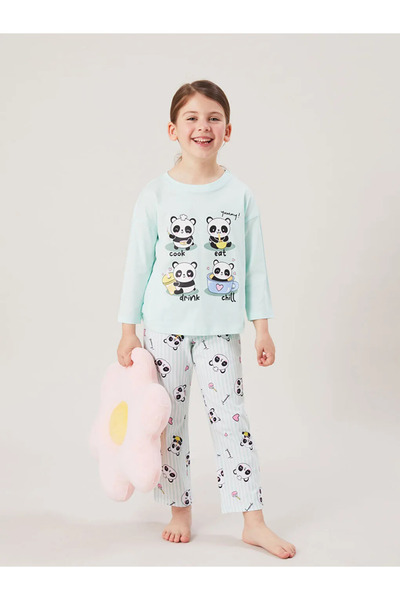LC Waikiki Lcw Kidsturquoise Crew Neck Girls Pajamas Set