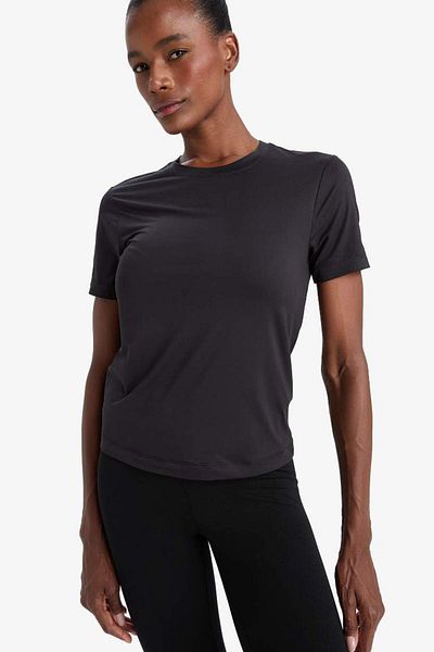 DeFacto New Season Defactofit Standard Fit Crew Neck Sportsman Basic Plain Short Sleeve Black