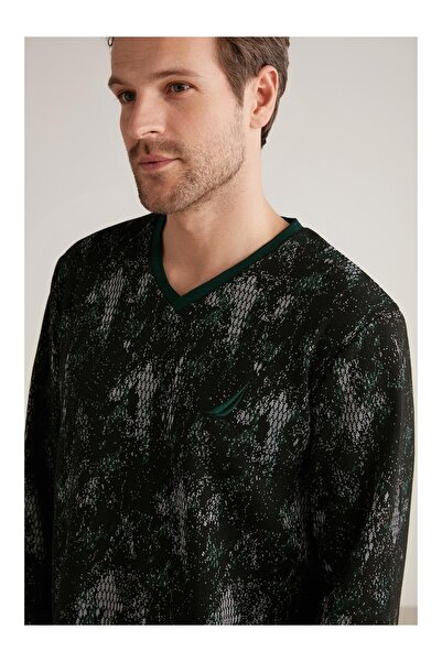 YUYİ V-Neck Long Sleeve Soft Textured Fabric Men's Pjamas Suit