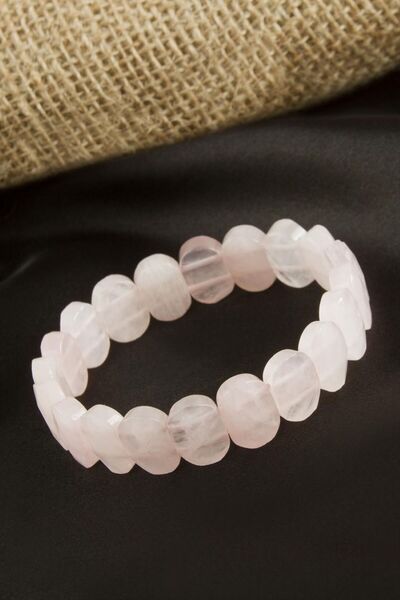 AKSESUARIM Oval Cut Original Pink Quartz Natural Stone Bracelet
