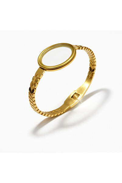 Bittox Modern Tasarım Yarım veya Çeyrek Altın Takma Uyumlu Yuvarlak Çerçeveli Altın Renk Kadın Bileklik