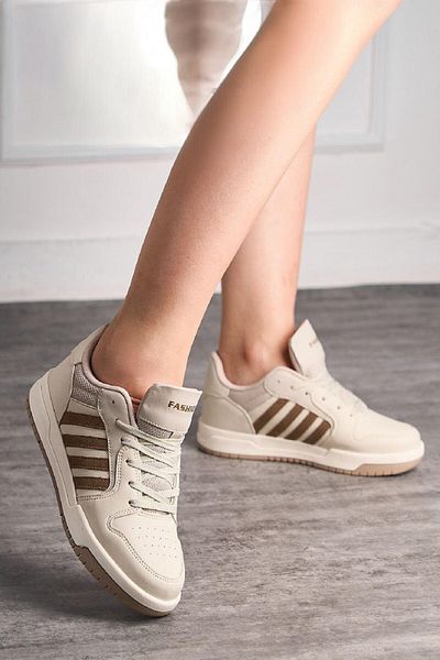 ALTUNTAŞ Women - Men Seasonal Non-Slip Comfortable Sole Lace-Up Sneaker Sports Shoes Beige Ecru