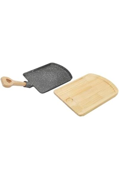 cc bin shihon Shihon Cast Iron Pan 25 x 21.5 cm with Removable Side Handle and Wooden Base