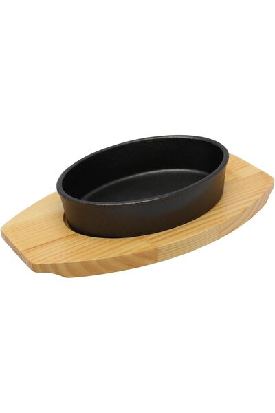 cc bin shihon Oval Cast Iron Frying Pan 17cm x 12.5cm with Wooden Base