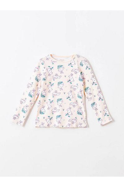 LC Waikiki Lcw kidspink crew neck Printed long sleeve girl pajama set
