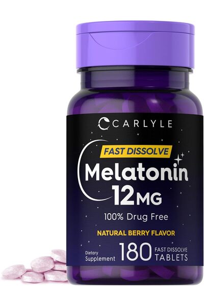 Carlyle Melatonin 12 mg Fast Dissolve 180 Tablets | Drug Free | Natural Berry...
