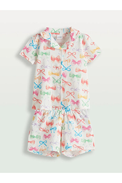 LC Waikiki Set de pijamale pentru fete LCW KidsEcru cu detaliu de panglică